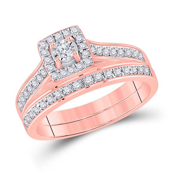 Diamond Halo Bridal Wedding Ring Band Set 1/2 Cttw 10kt Rose Gold