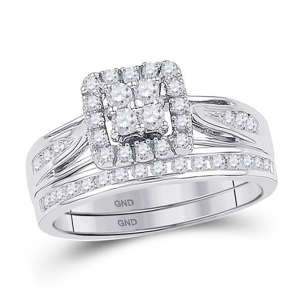Diamond Halo Bridal Wedding Ring Band Set 1-1/2 Cttw 10kt White Gold