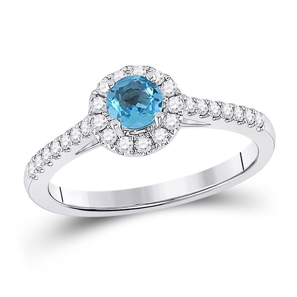 Blue Topaz Diamond Solitaire Ring 5/8 Cttw 14kt White Gold