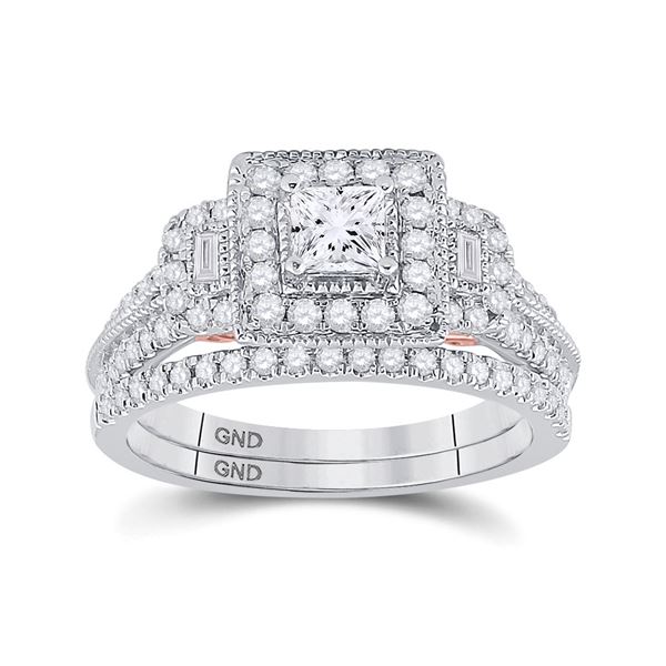 Princess Diamond Bridal Wedding Ring Band Set 1 Cttw 14kt Two-tone Gold