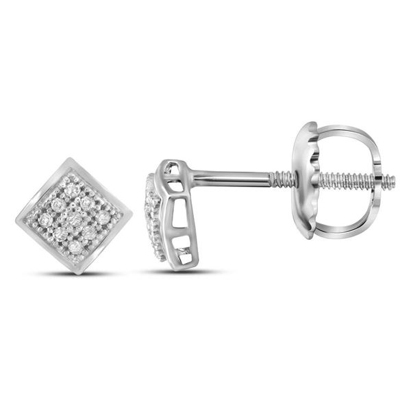 Diamond Square Cluster Stud Earrings 1/20 Cttw 10kt White Gold