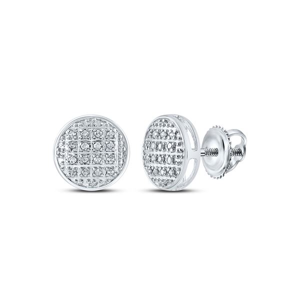 Mens Diamond Circle Cluster Stud Earrings 1/12 Cttw 10kt White Gold