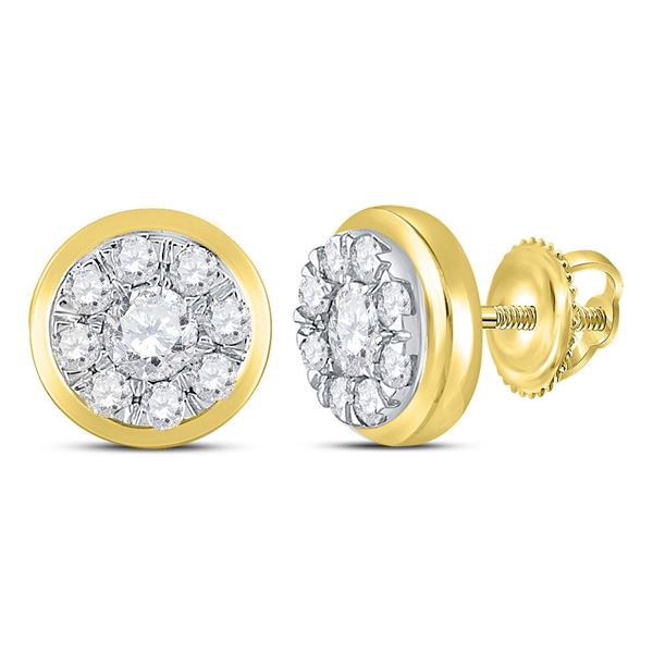 Diamond Cluster Stud Earrings 1 Cttw 14kt Yellow Gold