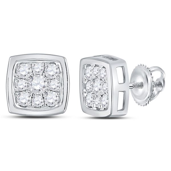 Diamond Square Cluster Stud Earrings 1/2 Cttw 14kt White Gold