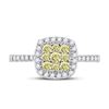 Image 2 : Yellow Diamond Square Cluster Ring 3/4 Cttw 14kt White Gold