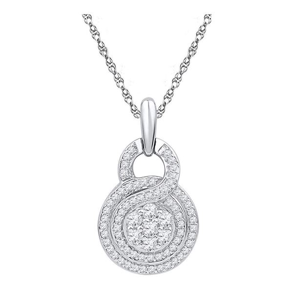 Diamond Circle Flower Cluster Pendant 1/2 Cttw 10kt White Gold
