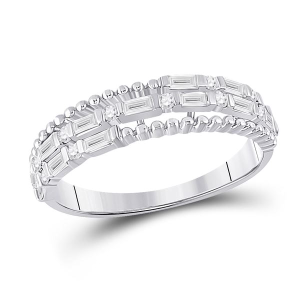 Baguette Diamond Fashion Band Ring 3/8 Cttw 14kt White Gold