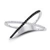 Image 1 : Black Color Enhanced Diamond Crossover Band Ring Slender 1/6 Cttw Sterling Silver