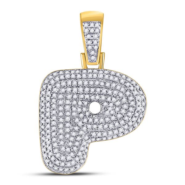 Mens Diamond Bubble P Letter Charm Pendant 3/4 Cttw 10kt Yellow Gold
