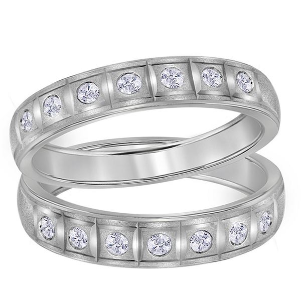 His Hers Diamond Matching Wedding Band Set 1/4 Cttw 14kt White Gold