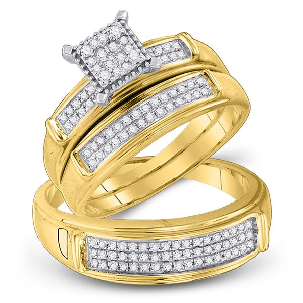 His Hers Diamond Square Matching Wedding Set 3/8 Cttw 10kt Yellow Gold