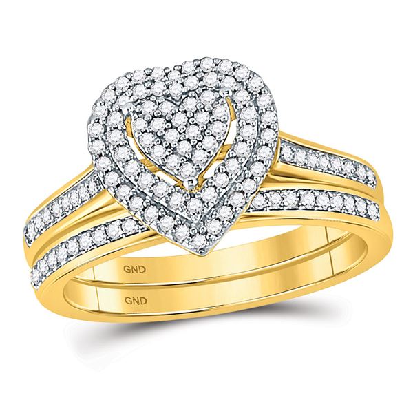 Diamond Heart Bridal Wedding Ring Band Set 1/3 Cttw 10kt Yellow Gold