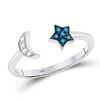 Image 1 : Blue Color Enhanced Diamond Moon Star Ring 1/10 Cttw Sterling Silver
