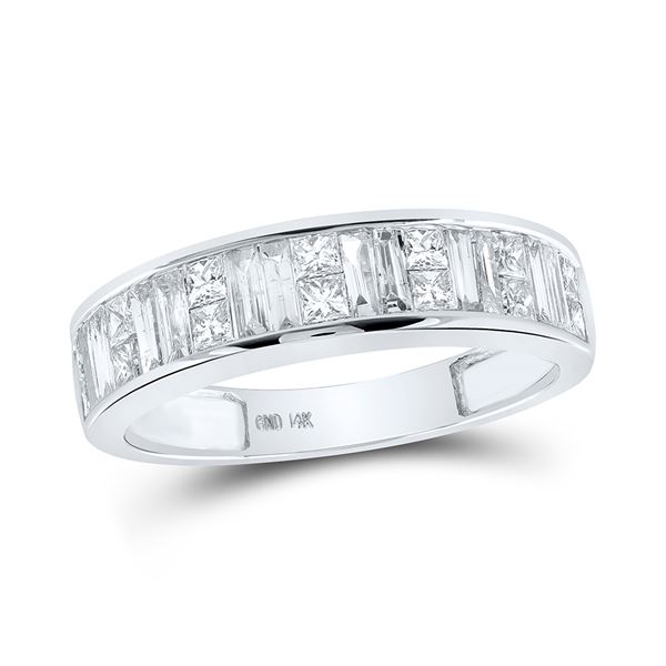 Baguette & Princess Diamond Wedding Anniversary Band 1 Cttw 14kt White Gold