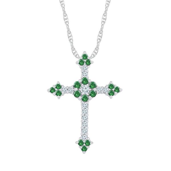 Lab-Created Emerald Cross Pendant 7/8 Cttw 10kt White Gold