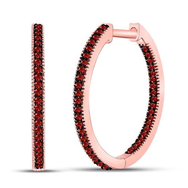 Red Color Enhanced Diamond Hoop Earrings 1/4 Cttw 10kt Rose Gold