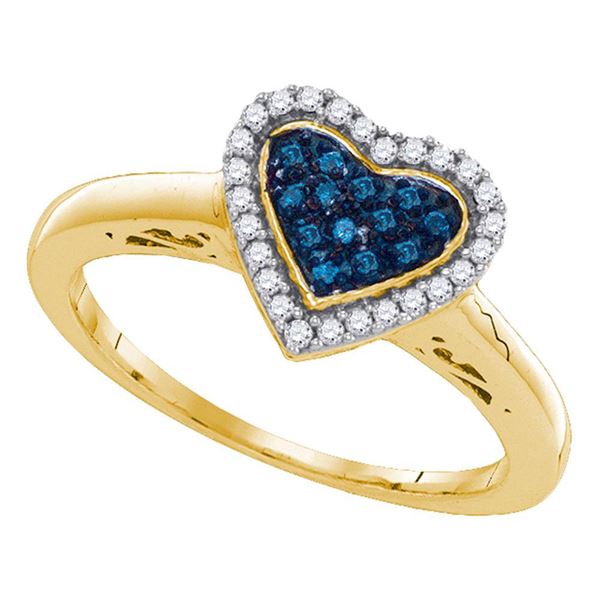 Blue Color Enhanced Diamond Heart Ring 1/6 Cttw Yellow-tone Sterling Silver