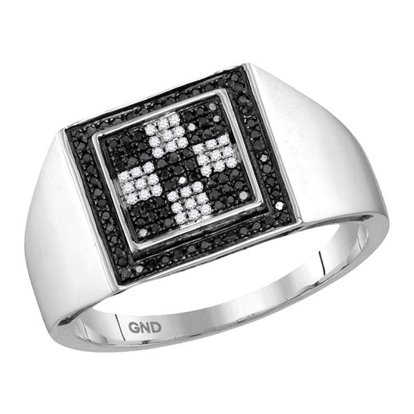 Mens Black Color Enhanced Diamond Square Ring 1/4 Cttw 10kt White Gold