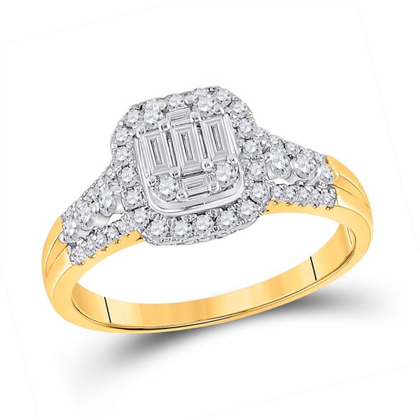 Baguette Diamond Square Cluster Ring 3/4 Cttw 14kt Yellow Gold