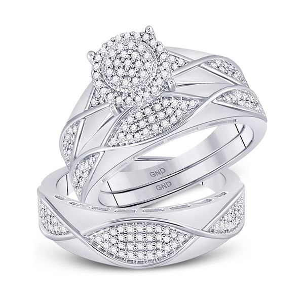 His Hers Diamond Cluster Matching Wedding Set 1/2 Cttw 10kt White Gold