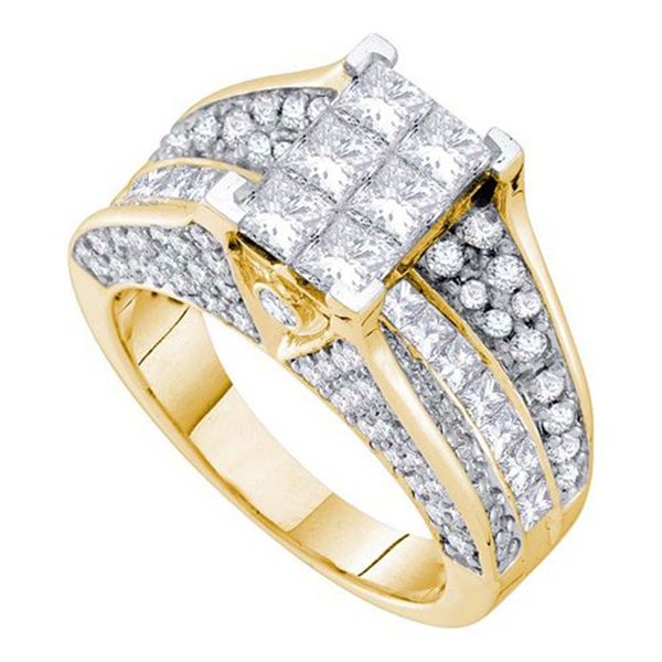 Princess Diamond Cluster Bridal Wedding Engagement Ring 3 Cttw 14kt Yellow Gold