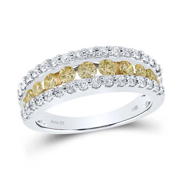 Yellow Diamond Band Ring 1 Cttw 14kt White Gold