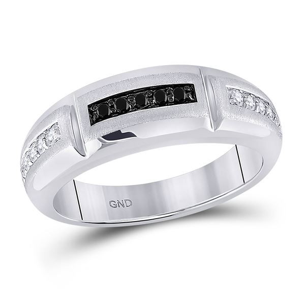 Mens Black Color Enhanced Diamond Notched Band Ring 1/4 Cttw 10kt White Gold