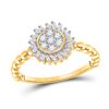Image 1 : Diamond Baguette Flower Cluster Ring 1/3 Cttw 10kt Yellow Gold
