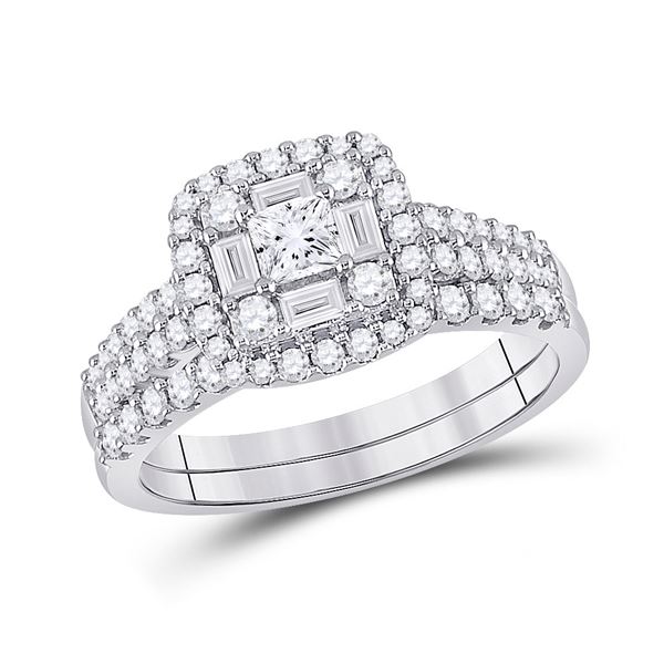 Princess Diamond Square Bridal Wedding Ring Band Set 1 Cttw 14kt White Gold