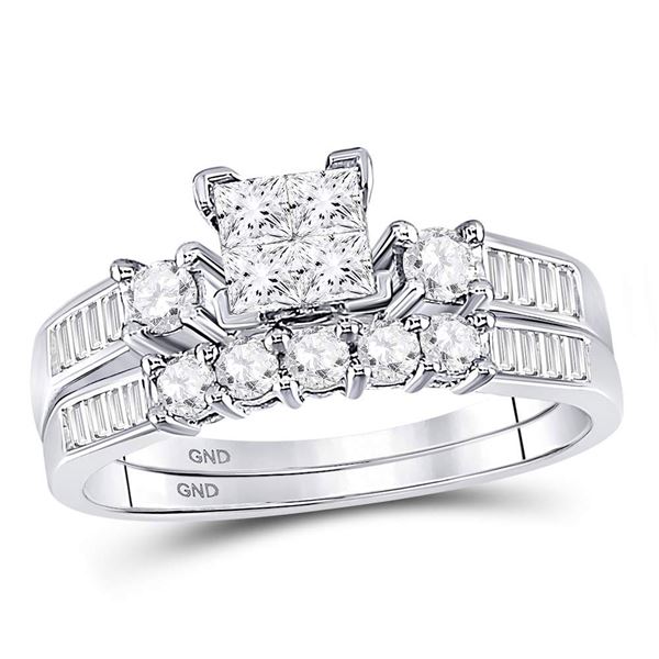 Princess Diamond Bridal Wedding Ring Band Set 7/8 Cttw 14kt White Gold