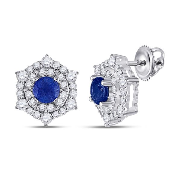Blue Sapphire Diamond Halo Earrings 1-1/4 Cttw 14kt White Gold