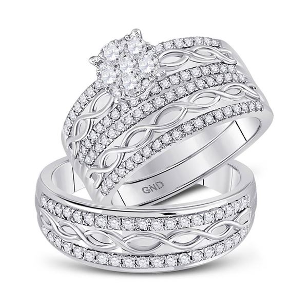 His Hers Diamond Cluster Matching Wedding Set 1 Cttw 10kt White Gold