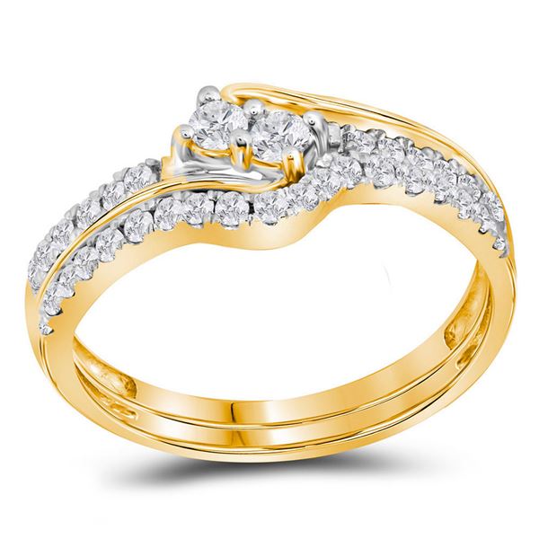 Diamond 2-stone Bridal Wedding Ring Band Set 1/2 Cttw 10kt Yellow Gold