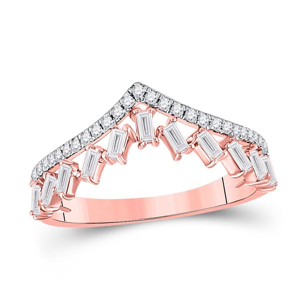 Baguette Diamond Chevron Band Ring 3/8 Cttw 14kt Rose Gold