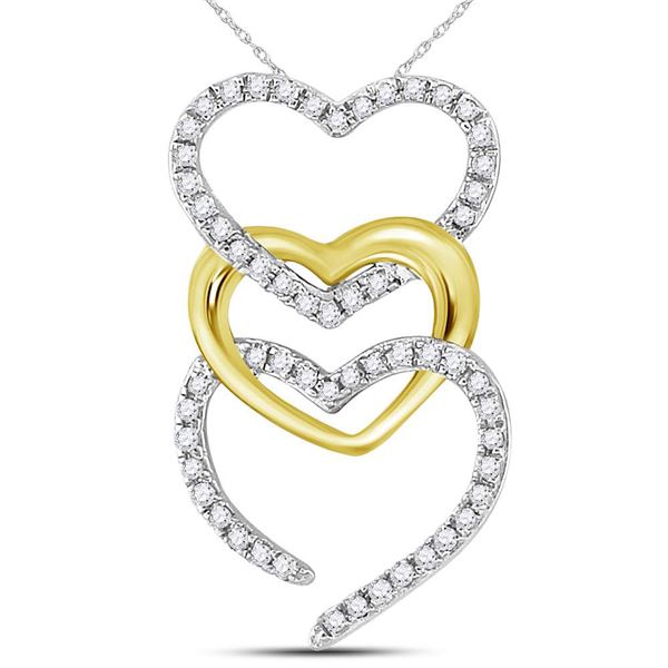 Diamond Triple Vertical Heart Pendant 1/6 Cttw 10kt Two-tone Gold
