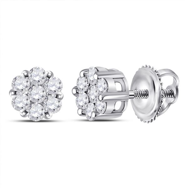 Diamond Flower Cluster Earrings 1/4 Cttw 14kt White Gold