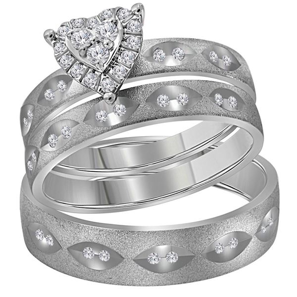 His Hers Diamond Heart Matching Wedding Set 1/4 Cttw 14kt White Gold