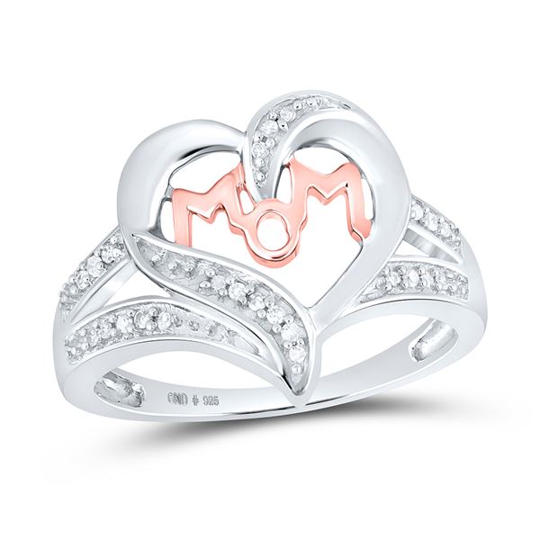 Diamond Mom Mother Heart Fashion Ring 1/10 Cttw Sterling Silver