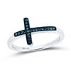 Image 1 : Blue Color Enhanced Diamond Cross Fashion Ring 1/20 Cttw Sterling Silver