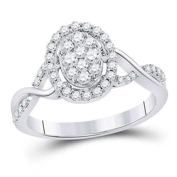 Diamond Oval Cluster Ring 1/2 Cttw 14kt White Gold