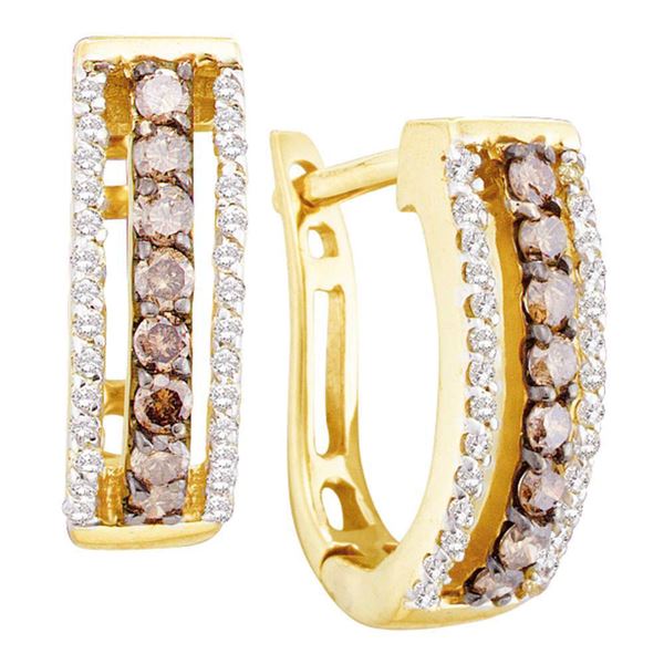 Brown Diamond Hoop Earrings 1/2 Cttw 14kt Yellow Gold