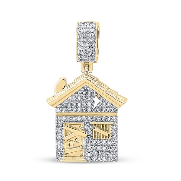 Mens Diamond Trap House Charm Pendant 1/2 Cttw 10kt Yellow Gold