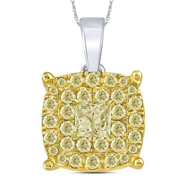 Princess Diamond Circle Cluster Pendant 1 Cttw 14kt Two-tone Gold