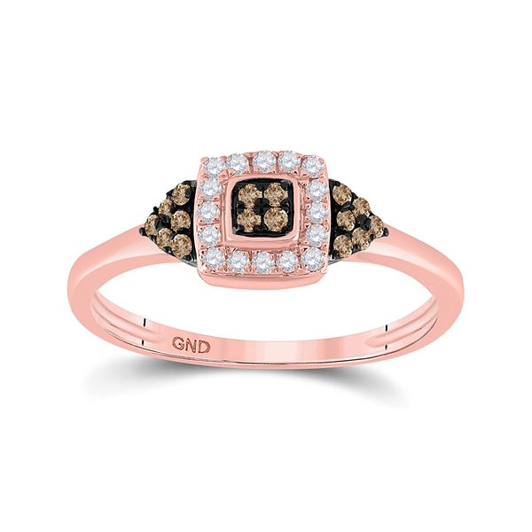 Brown Diamond Square Cluster Ring 1/5 Cttw 10kt Rose Gold