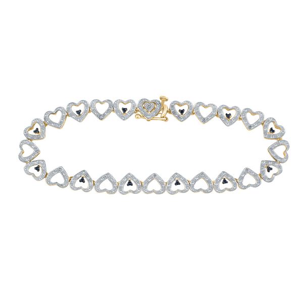 Yellow-tone Sterling Silver Black Color Enhanced Diamond Heart Link Bracelet 1/5 Cttw Yellow-tone St