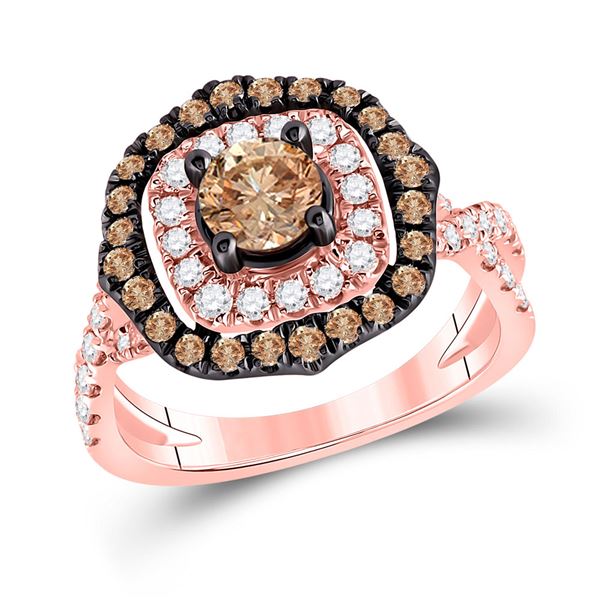 Brown Diamond Halo Bridal Wedding Engagement Ring 1-5/8 Cttw 14kt Rose Gold