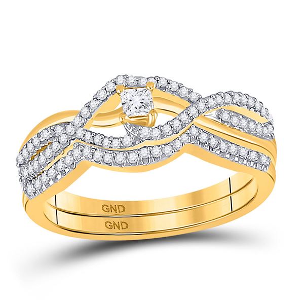 Princess Diamond Bridal Wedding Ring Band Set 1/3 Cttw 10kt Yellow Gold
