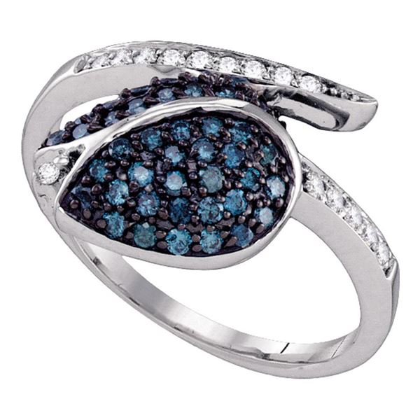 Blue Color Enhanced Diamond Tulip Ring 1/2 Cttw 10kt White Gold