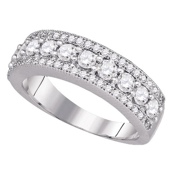 Pave-set Diamond Symmetrical Parallel Band 1 Cttw 14kt White Gold