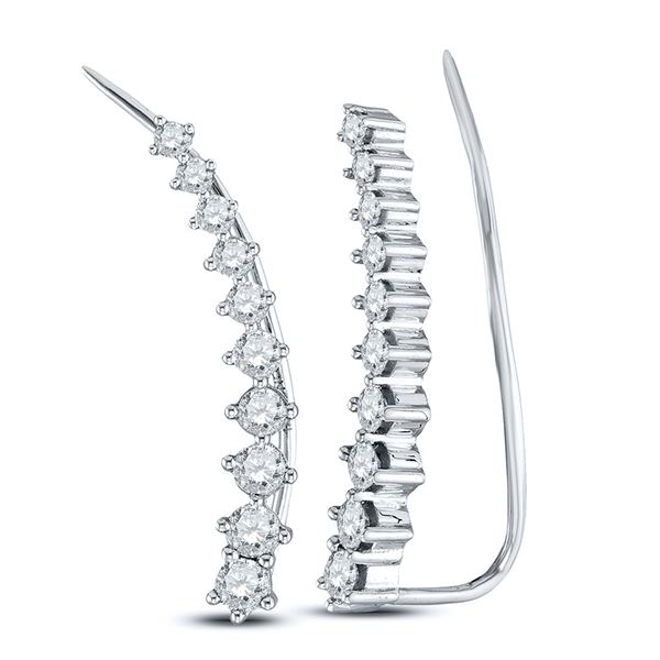Diamond Graduated Journey Climber Earrings 3/4 Cttw 14kt White Gold
